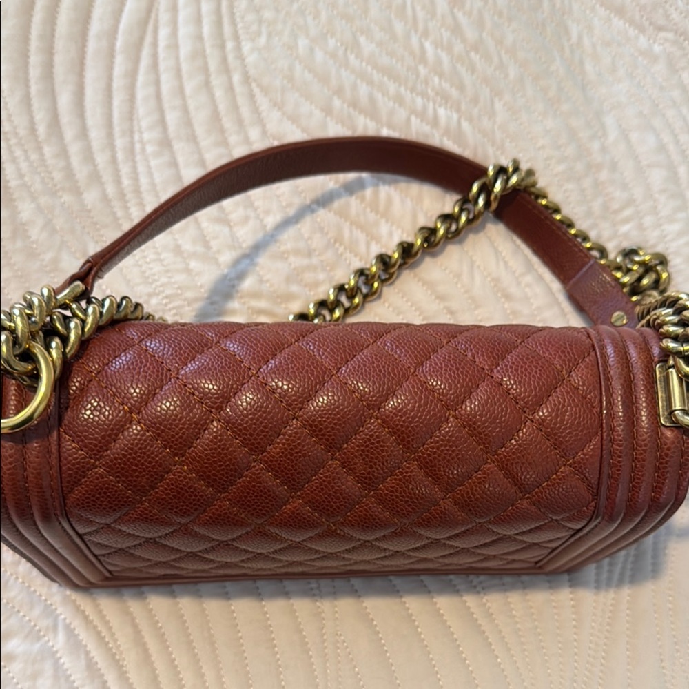 CHANEL Brown (burned orange) and Antique Gold Medium Boy Bad Bag - Picture 10 of 17